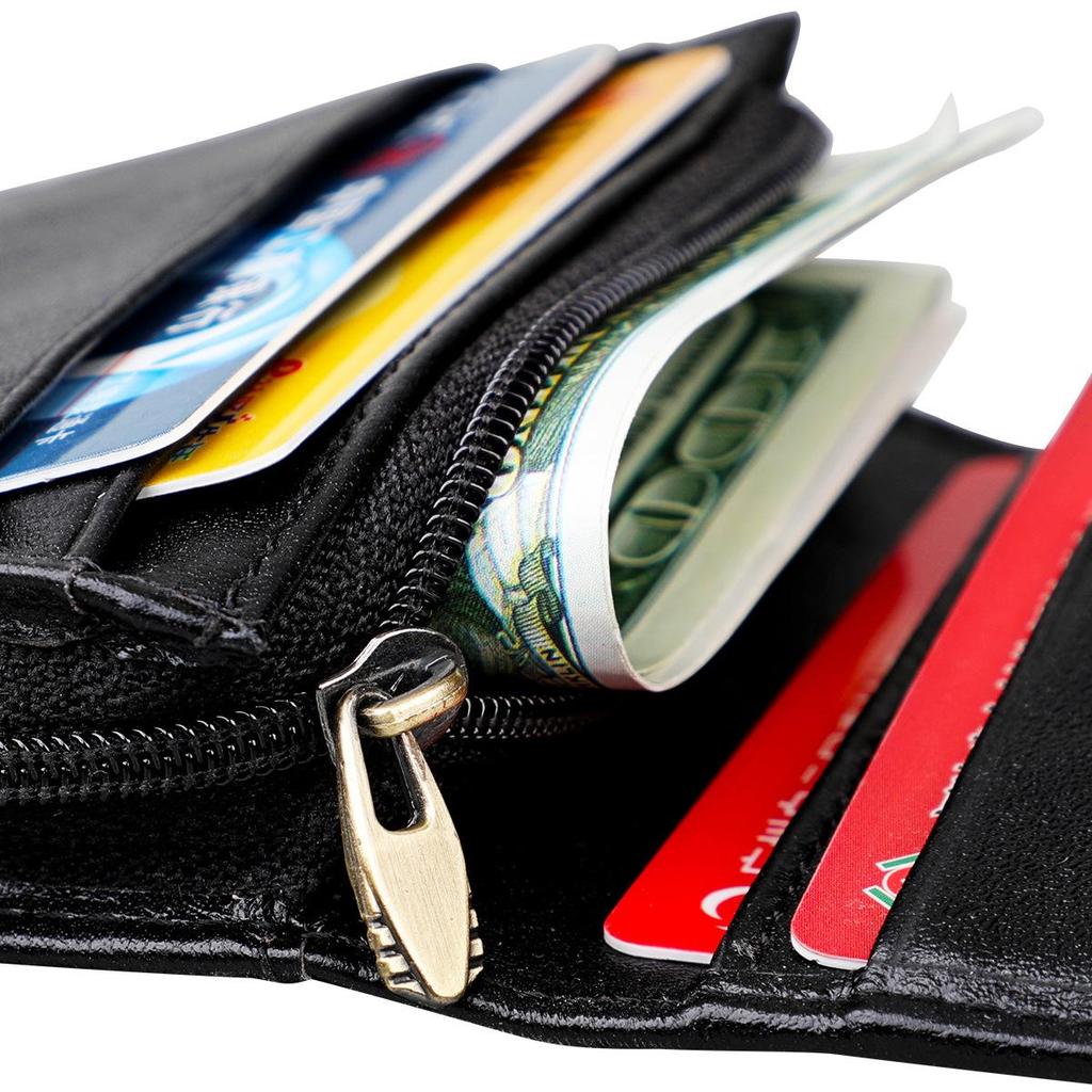High Quality Mens and Womens Leather Zipper Coin Purse ID Card Holder Anti-magnetic RFID Anti-theft Credit Card Pouches Small Wallet
