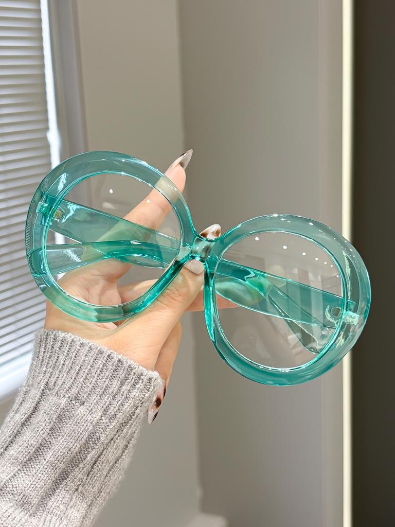 Large frame round glasses women's fashion candy color decorative glasses frame anti-blue light personalized flat mirror