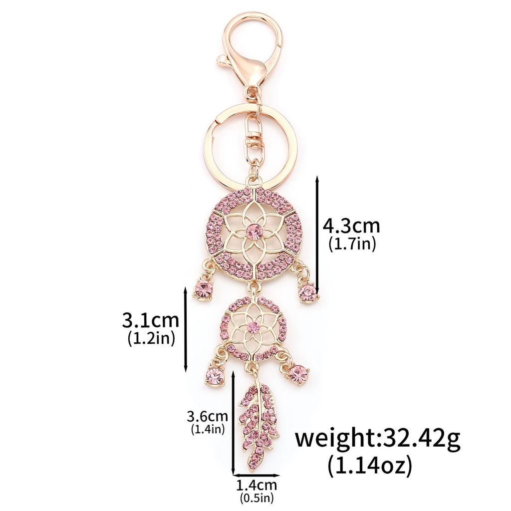 Rhinestone Dreamcatcher Keyring with Hollow Feather Pendant - Elegant Metal Gift