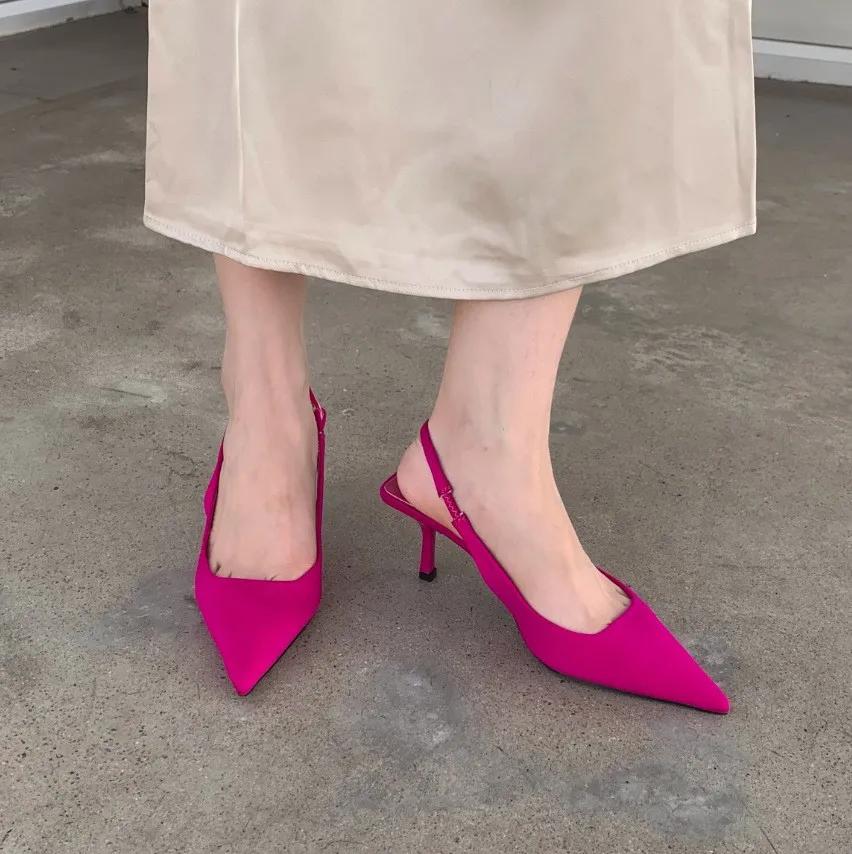 Women Simple Blue Slingback Pumps 2025 Summer Elegant Pointed Toe High Heels Shoes Woman Solid Thin Heel Sandals for Women