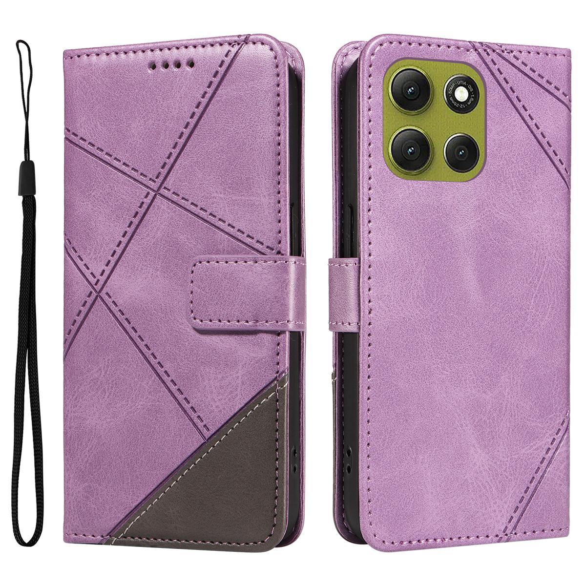 

Кожаный чехол для Motorola Moto G86 5G/G86 Power 5G, дизайн с геометрическими линиями, кошелек, чехол для телефона с ремешком на запястье Purple