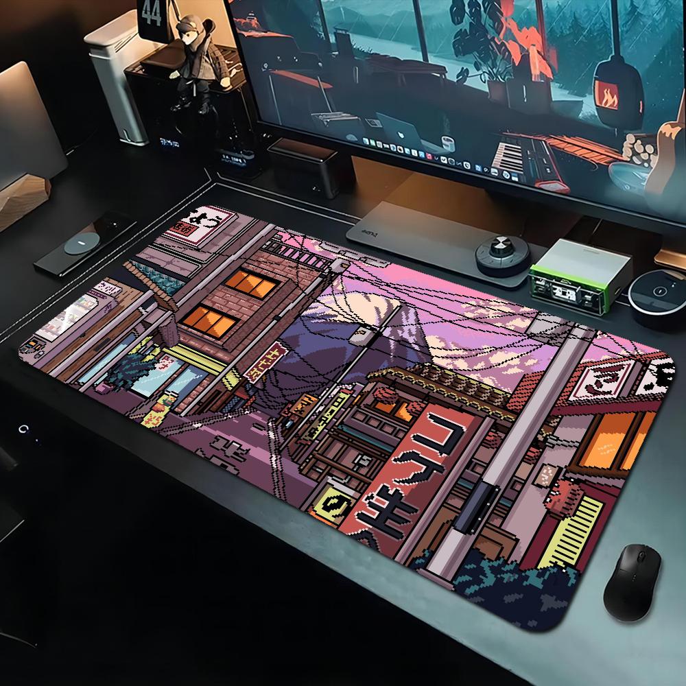 Japan Aesthetics Purple Neon City In Stocked Laptop Gaming Mice Mousepad Size for large Edge Locking Game Keyboard Pad