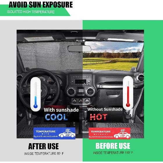 Windshield Sunshade - Foldable Reflective Sun Visor for Car - Protects Vehicle from Sun Heat and UV Rays, Keeps Interior Cool - Best Blocks Visor