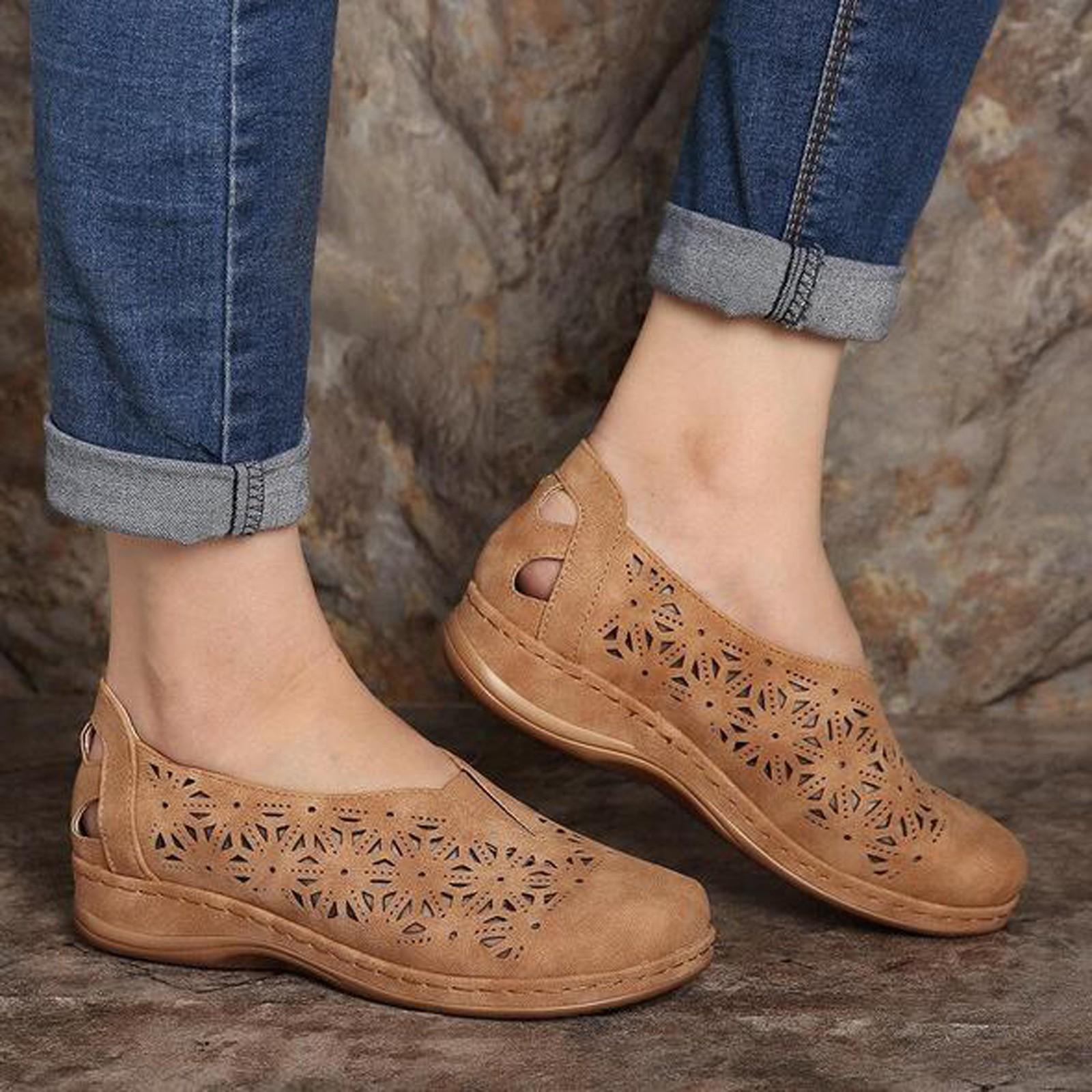 

Новые модные нескользящие полые повседневные сандалии на танкетке с плоским круглым носком для женщин 43 коричневый