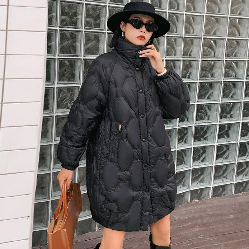 

Тонкий и легкий пуховик с воротником-стойкой средней длины, зимний, из белого утиного пуха, теплая куртка, универсальный пуховик L-125-72.5 kg чёрный