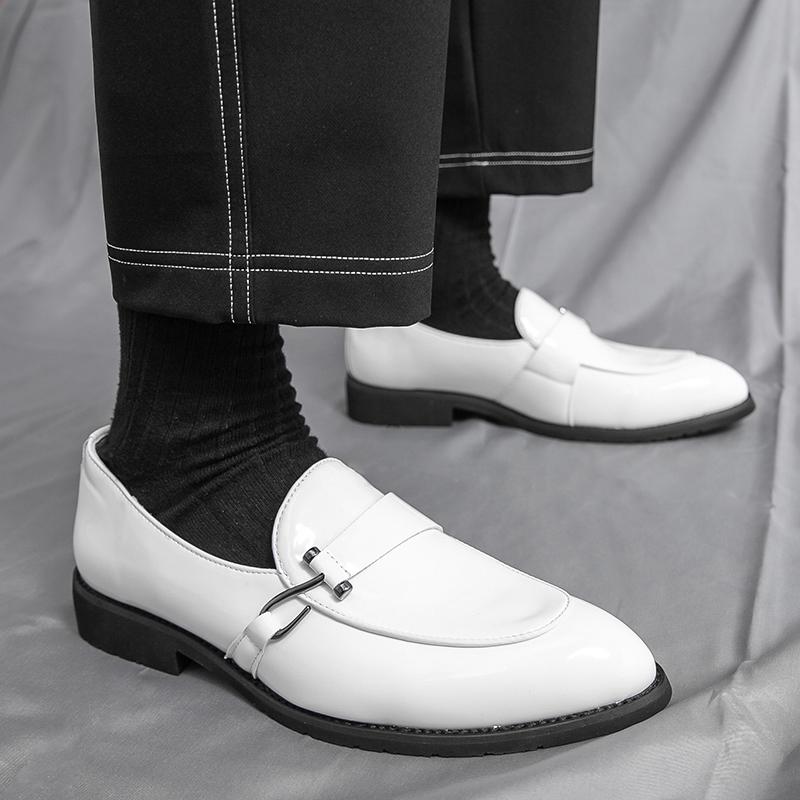 New Men's Fashion Gold Blue Patent Leather Dress Business Office Shoes Male Penny Loafter Wedding Party Prom Flats Footwear