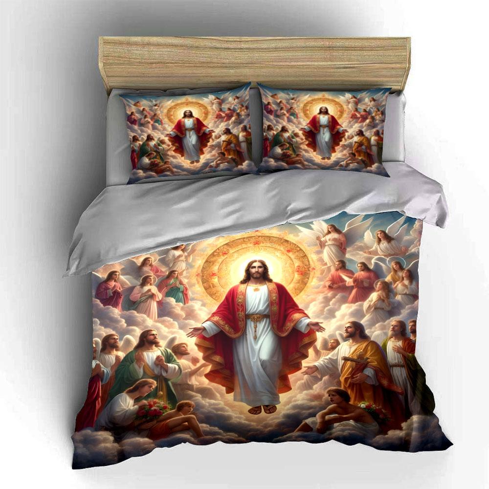Set Biancheria da Letto Religioso Gesù Cristo Angelo Celeste 3pz Morbido Set Biancheria Amico della Pelle Include 1 Copripiumino e 2 Federe Regalo