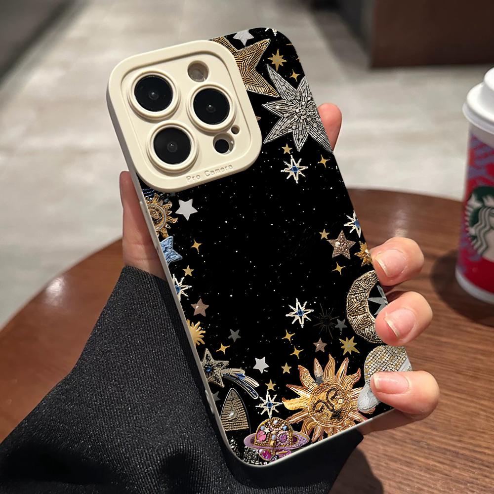 Luxury Star Moon Phone Case For iPhone 7 8 16 14 15 Plus XS XR X For iPhone 16 15 17 14 13 12 11 Pro Max Soft Silicone TPU Funda