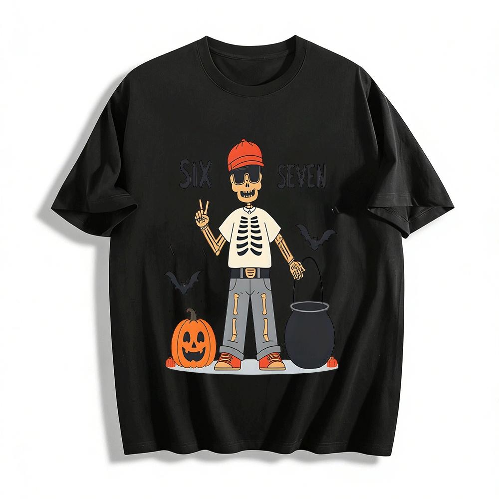 

Halloween Funny Skeleton Print Kids Top With Pumpkin Bat Number Design Pure cotton T-shirt XXS