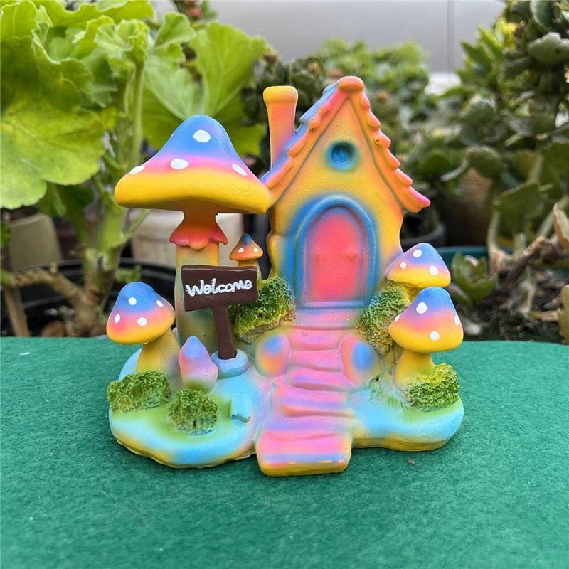 Garden Landscaping Ornaments Simulation Colorful Cartoon Mushroom House Creative Painted Lawn Garden Kindergarten Decoration Layout
