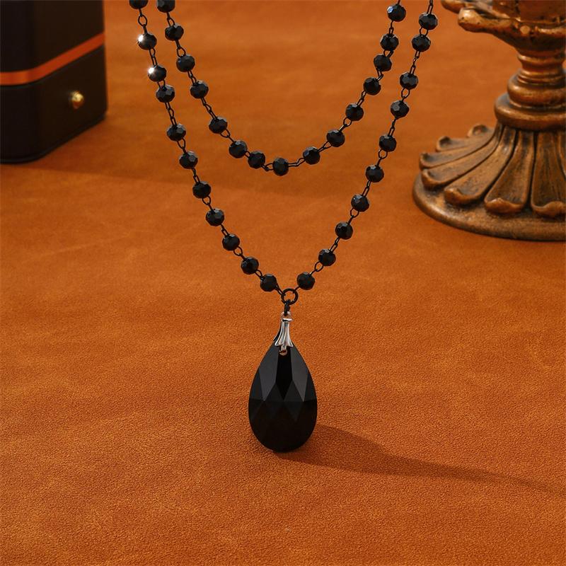 Gotycki Halloweenowy Czarny Nietoperz Łza Wisiorek Naszyjnik dla Kobiet Vintage Dwupoziomowy Kropla Krwi Frędzle Choker Biżuteria Imprezowa dla Dziewcząt
