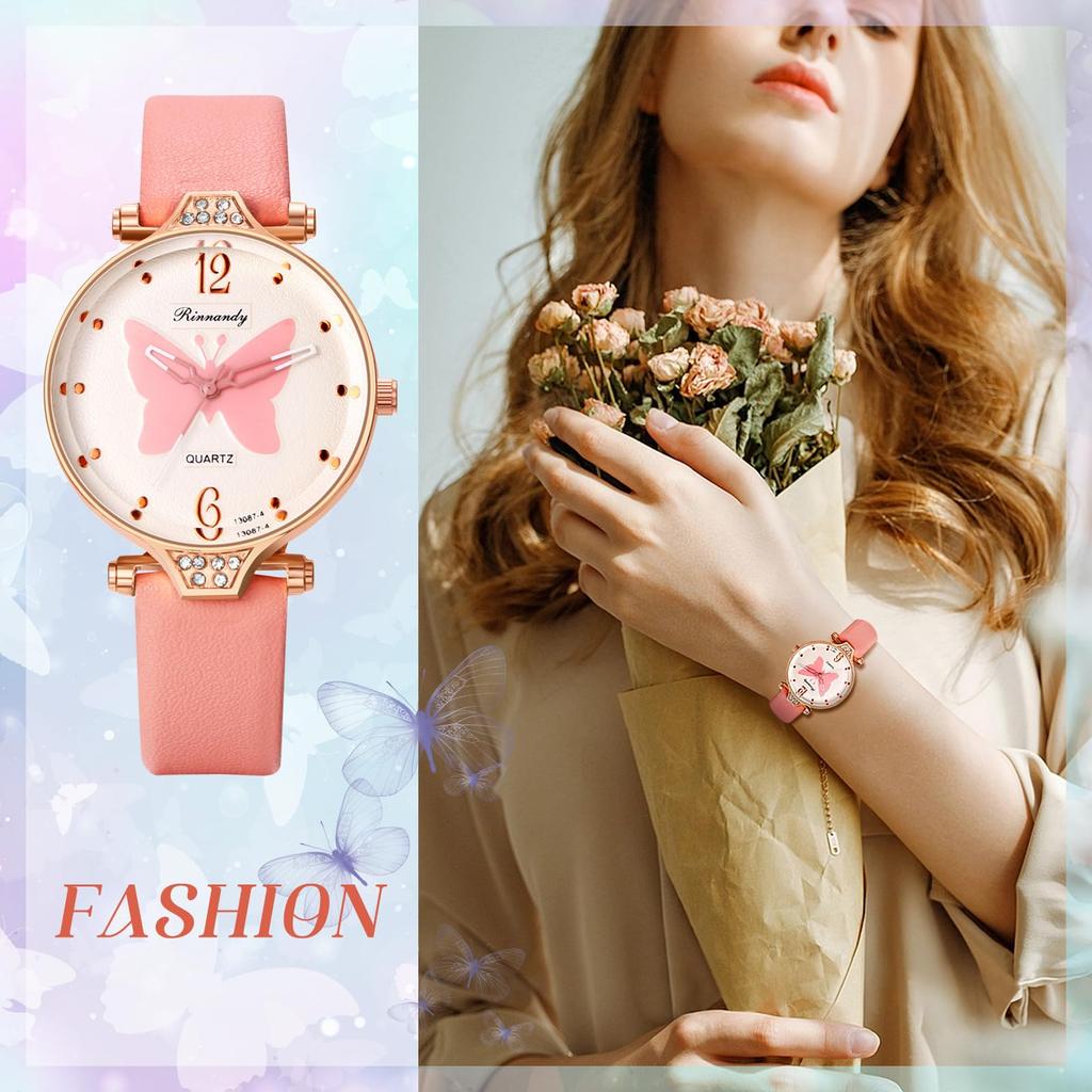 Butterfly Watch Cute Waterproof Analog Display Simple Fashion Leather Strap Quartz Watch for Commute School Girls Women Fashion Accessory - Birthday