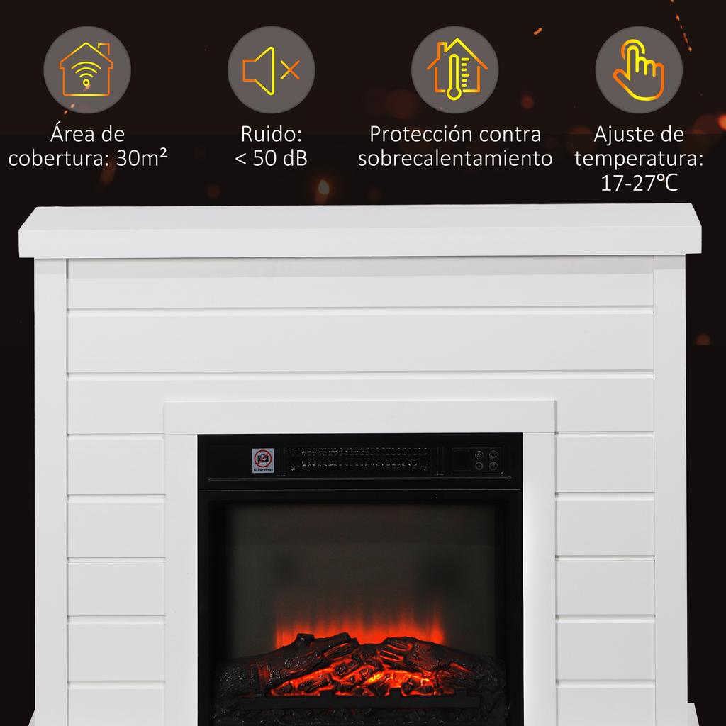 Electric Fireplace, 1800W, Flame Effect, Remote Control, Weekly Timer, for 30 m², White