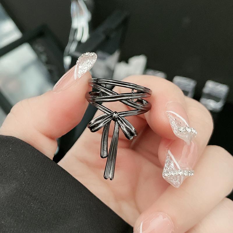 Retro Ballet Ribbon Bowknot Snake Ring Set For Women Copper Punk Gothic Open Ring Designer  Creative Fashion Accessories