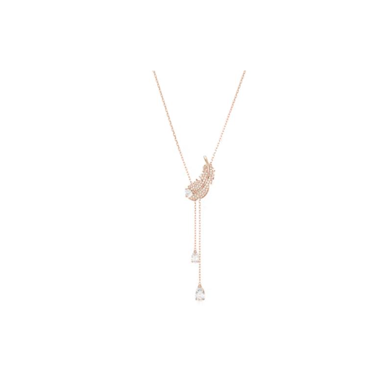 Swarovski Pavé Stone Feather Pattern Cubic Zirconia Necklace Women s Rose Gold 5663485
