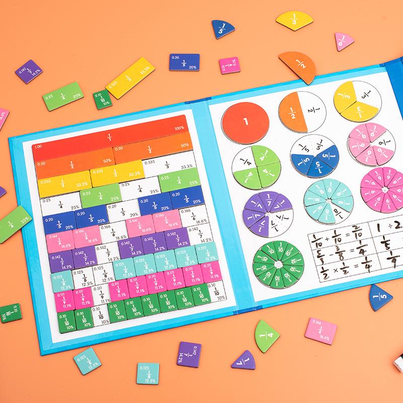 Montessori Fraction Learning Math Toy Magnetic Arithmetic Teaching Aids Wooden Book Educational Toys For Children Christmas Gift