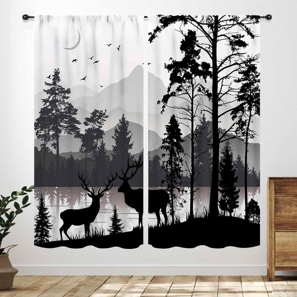 Rustic Deer Curtains,Farmhouse Cabin Lodge Country Forest Hunting Wild Animal Vintage Elk Window Treatments Drapes for Bedroom
