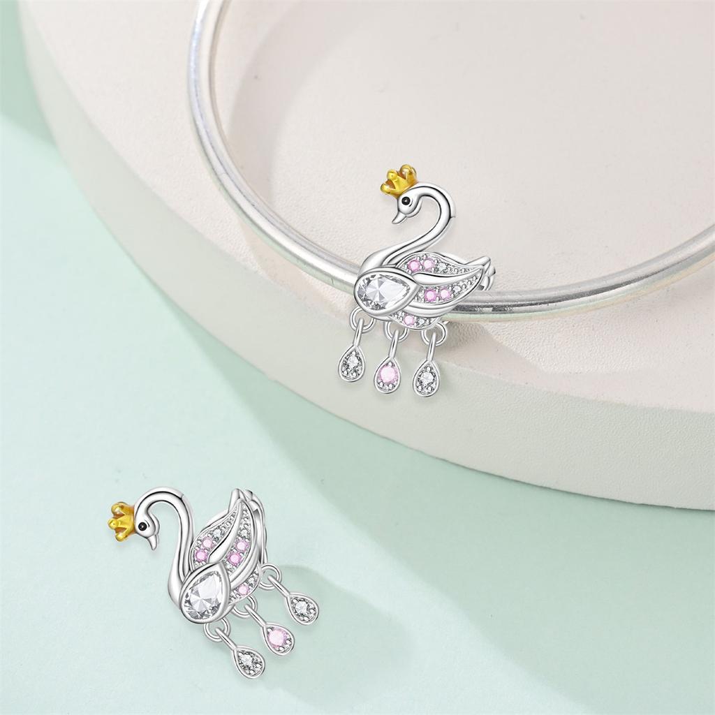 2026 Glamour Pendant Animal Baby Elephant Cat Swan Beaded DIY Jewelry Bracelet Accessories 925 Silver