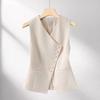 Spring Summer V-neck Sleeveless Ladies Blazer Vest Coat Single Breasted Short Women's Suit Waistcoat Jacket