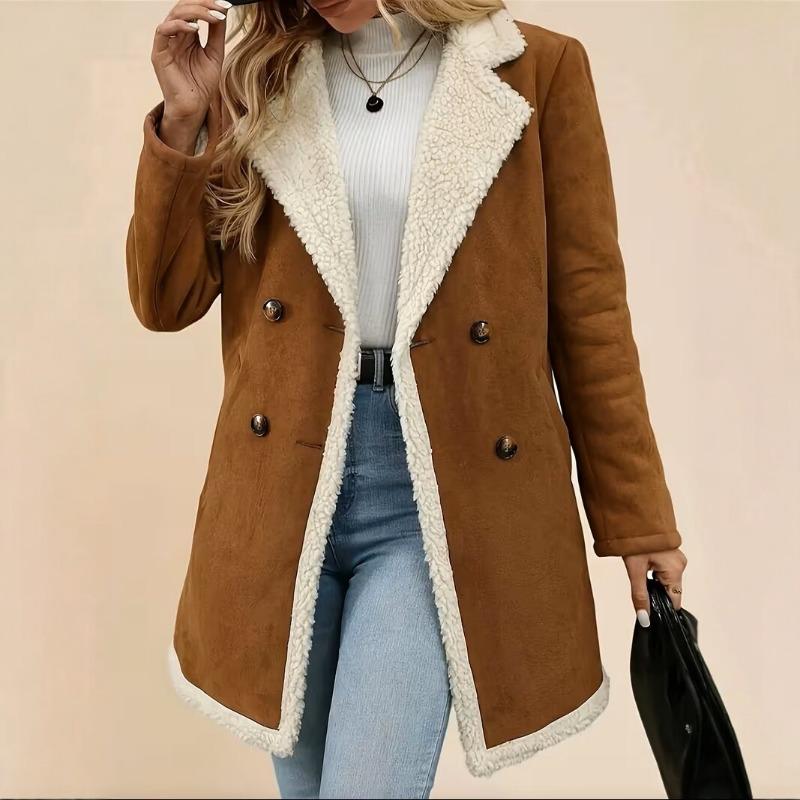 Women S Mid Length Faux Suede Lamb Wool Turn Down Collar Casual Warm Winter Coat