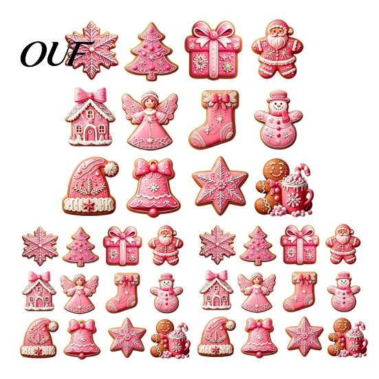 Decorative Wood Shapes for Christmas 12/24/36Pcs Pink Gingerbread Wooden Ornaments, Xmas Tree Hanging Decorations, Lightweight Decorations Festive