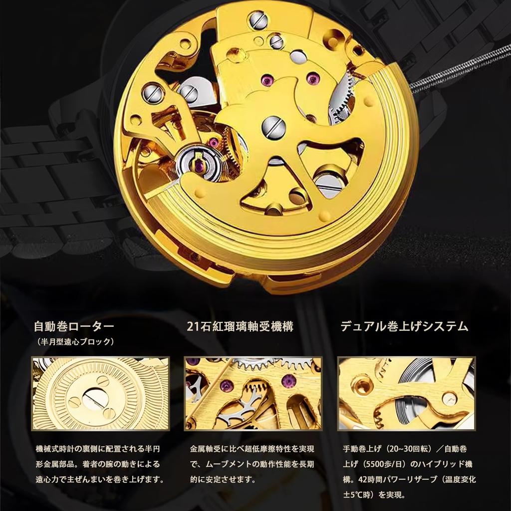 TeamSky Mechanical Automatic Mechanical Roman Stainless Large Day Gift Silver Band Watch, Men's Watch, Steel, Waterproof, Hand-wound Watch, Numerals,