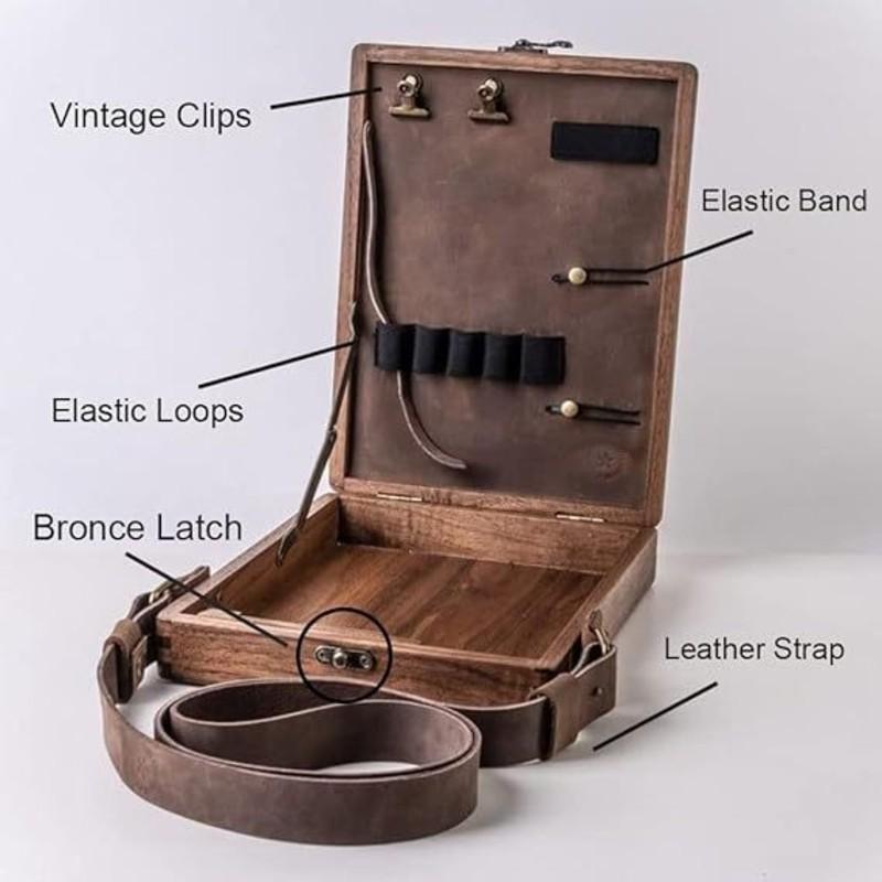 

Sketch Box Easel For Outdoor Painting, Writers Messenger Wood Box,Portable Artist Tool Bag Painting Brush Tool Storage