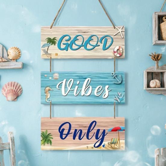 Strand-Thema Wandschild Nur Gute Vibes Holz-Hängeschild mit Hanfseil Küsten-Ozean-Stil Willkommensschild für Veranda Zaun Außen Innen Dekoration