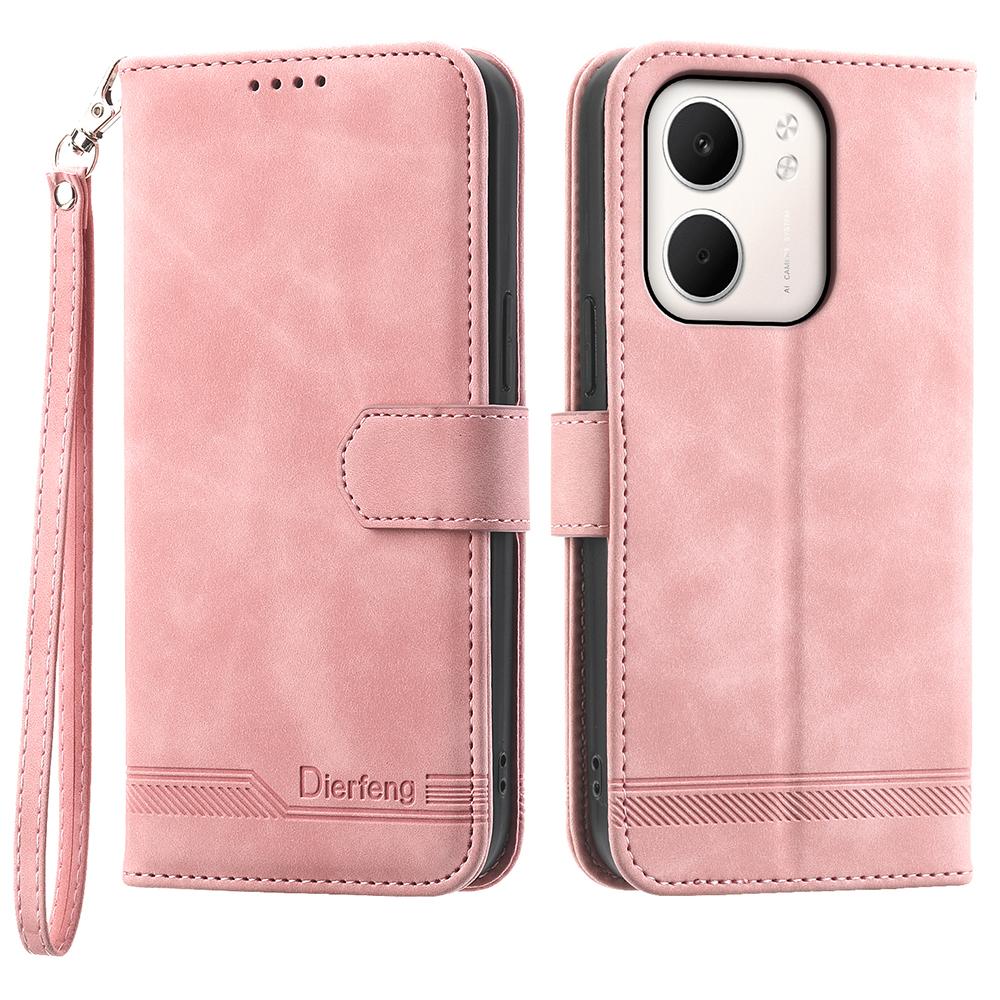 DIERFENG DF-03 For Oppo A5x 5G/4G Case Lines Imprint Wallet Leather Phone Cover with Wrist Strap