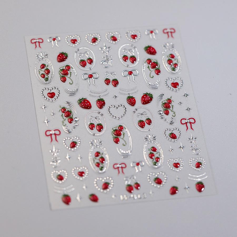 

Fresh Sweet Fruits Strawberry Cherry Bowknot Love Heart Lemon 5D Nail Art Stickers Self Adhesive Decorations Nail Manicure Decal