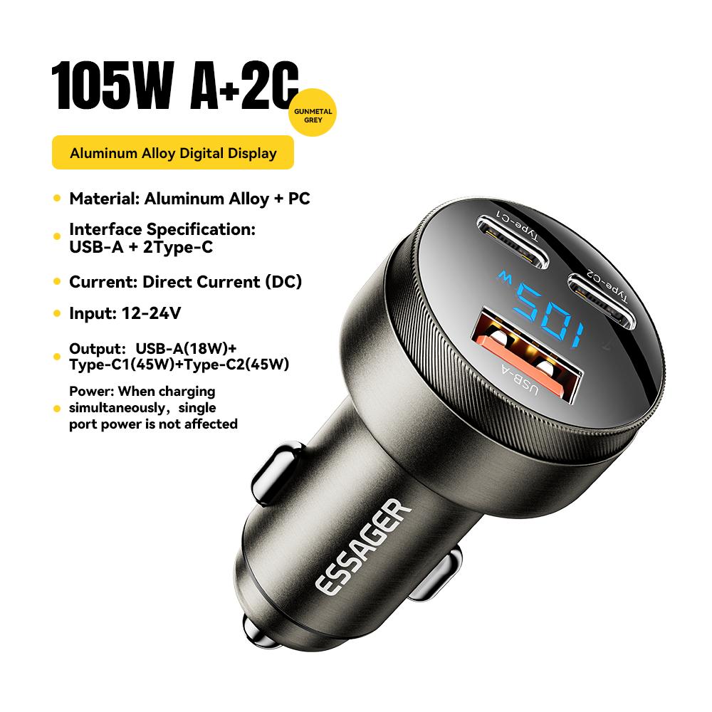 Essager USB C Car Charger 105W Quick Charge PD3.0 QC4.0 3.0 SCP PPS USB Type C  Fast Charging For iPhone 15 14 13 Samsung Xiaomi