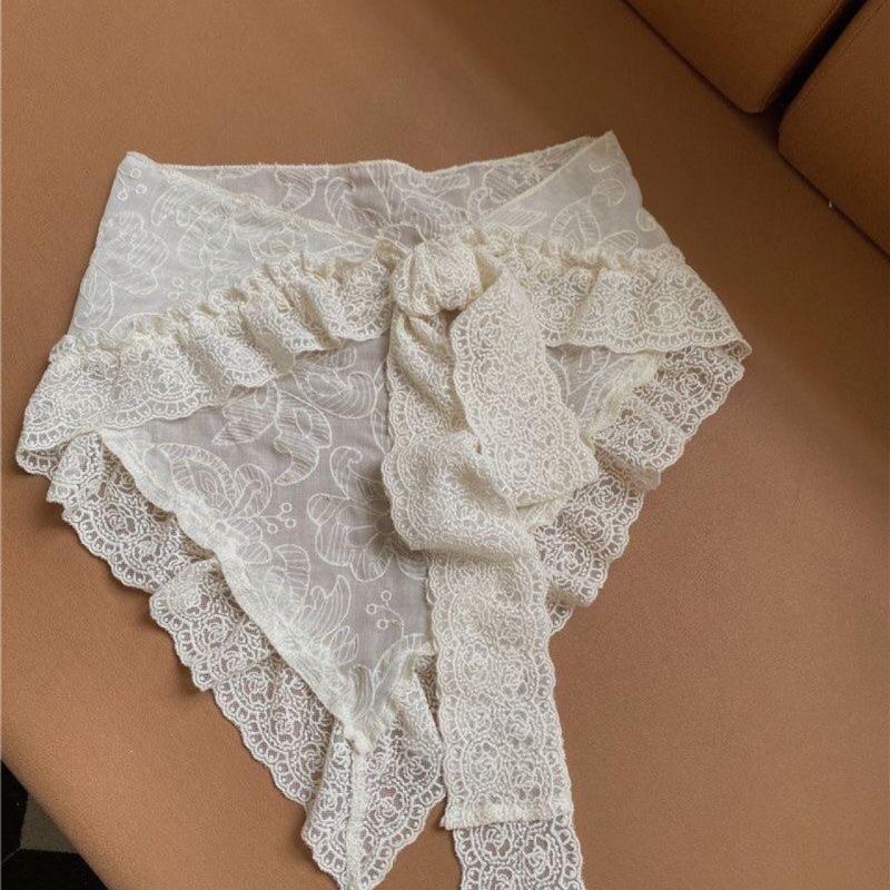Summer Lace Bandana Scarf Korean Style Triangle Neckerchief, Boho Waist Belt For Girls, Countryside Photo Shoot Accessories