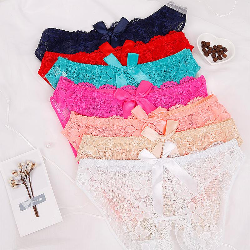 Floral Lace Panties for Women Open Crotch Free To Take Off Underwear Briefs Bow Tie Temptation Sexy Lingerie