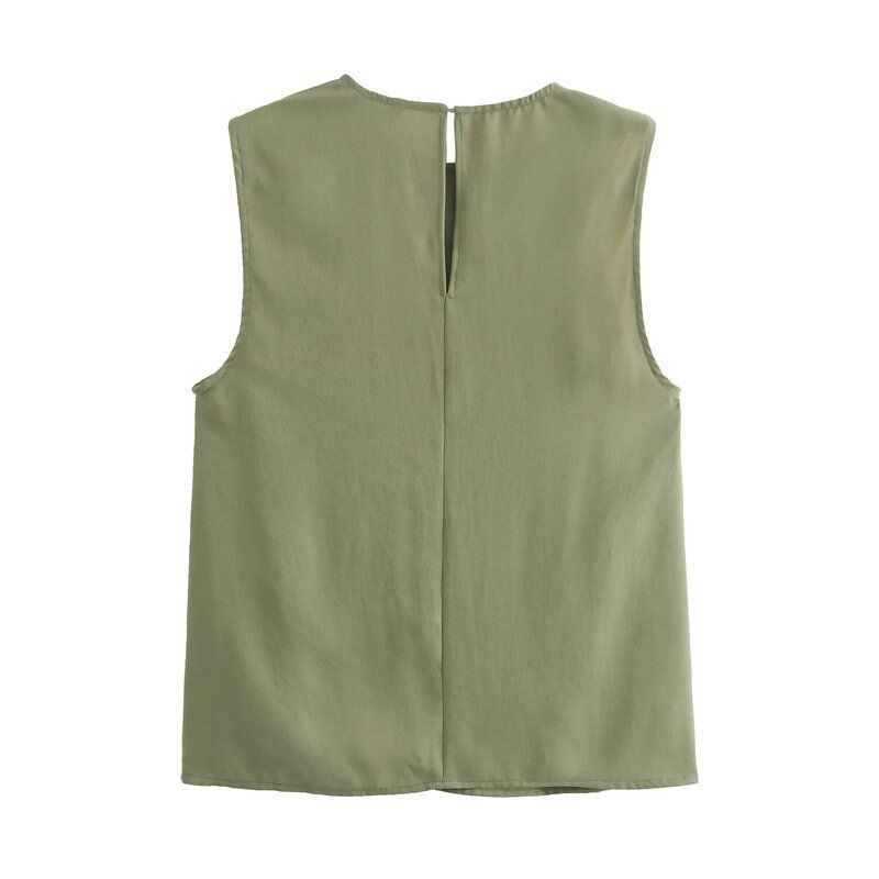 Fashion Style 2024 Autumn New Women's Clothing Buckle Decoration Drape Sleeveless Casual Crew Neck Top 3897159