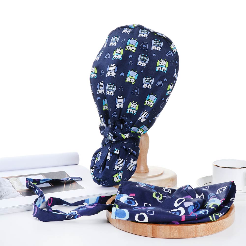 1PC Working Cap with Button Long Hair Adjustable Working Hat Ponytail Holder Tie Back Hats for Women & Men Unisex Scrub Cap