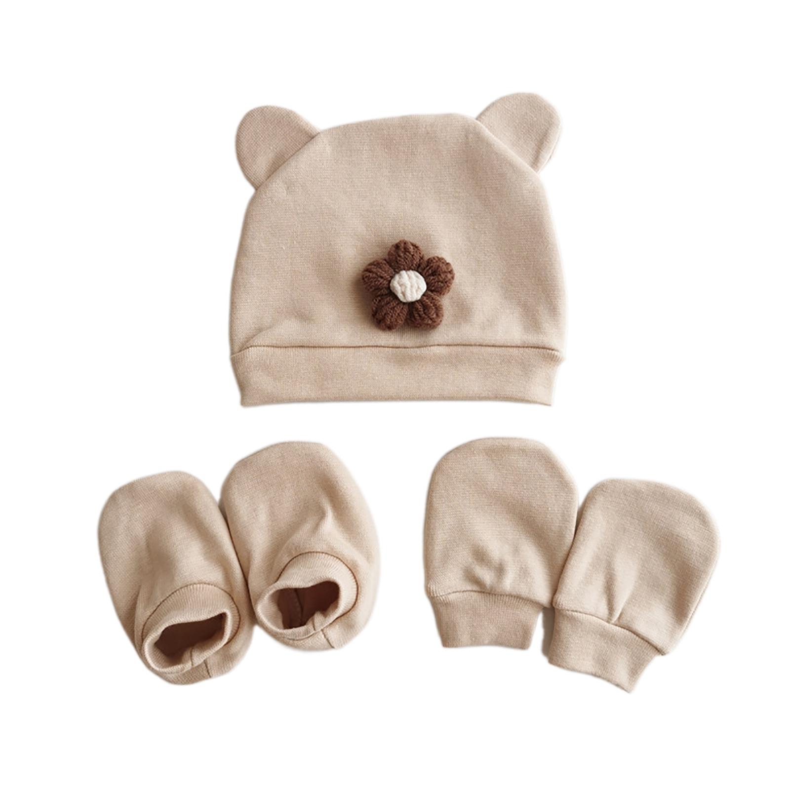 3 шт./упак. Детская шапочка с рисунком плода, с перчатками и чехлом для ножек, мягкая и удобная шапочка и варежки для младенцев 8