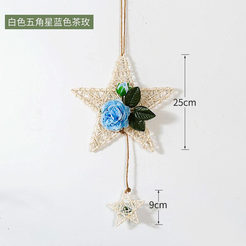 Five Pointed Star Vine Circle Wall Decoration Simulation Flower Pendant Decoration Creative Bedroom Living Room decor Aesthetic