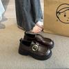 Platform loafers women's 2025 new autumn and winter British style small leather shoes versatile brown single shoes one pedal women's shoes