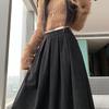 Plus Size Women's Corduroy Pleated A-Line Midi Skirt - Autumn/Winter