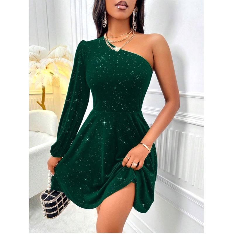 Spring/Summer New Arrival Fashion One-Shoulder Cold-Shoulder Silm Waist-Controlled Slimming Long Sleeve Dress Dinner Dress Women's Dress