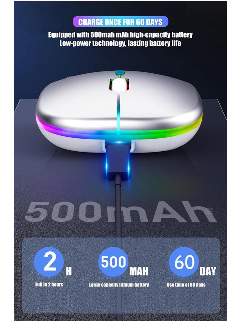 Dual Mode Silent Bluetooth & 2.4G Wireless Mouse for Apple Laptops - Rechargeable, Office-Ready, Glowing Design