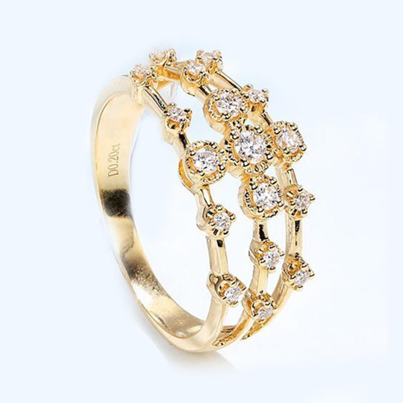 Shiny Three Layer Rings For Women Round Crystal Copper Color Midi Finger Accessories Fashion Female Zircon Wholesale KAR267 6