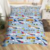 Aircraft Queen Duvet Cover Set Cartoon Airplane Bedding Set Polyester Clouds Stars Moon Print Comforter Cover For Kids Boys Room