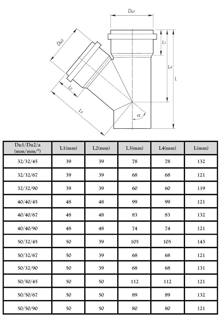 White Sewer Tee 50/50 Mm, Angle 67 Degrees