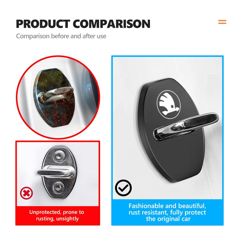 For Skoda 4PCS Car Door Lock Cover Stainless Steel Protection Accessories Rapid Octavia Derivative Enyaq-iV VisionS Yeti Scala