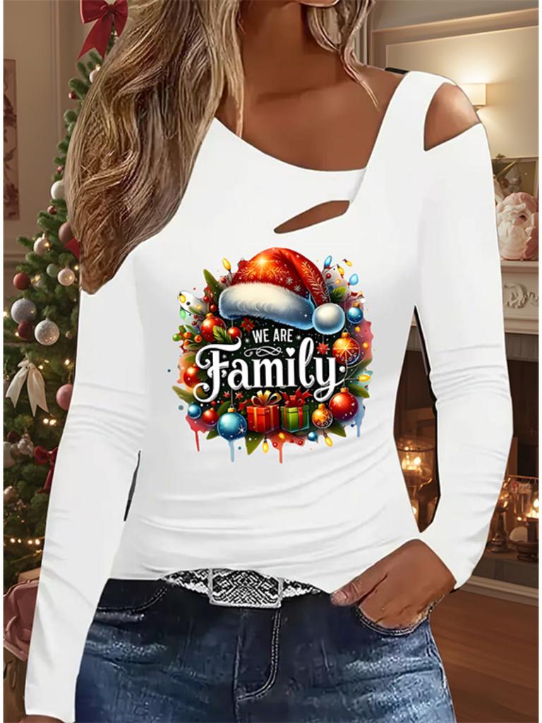 Autumn & Winter Women's New Casual  Long Sleeve Top  Christmas Pattern Ideal Halloween Christmas Gift T Shirt