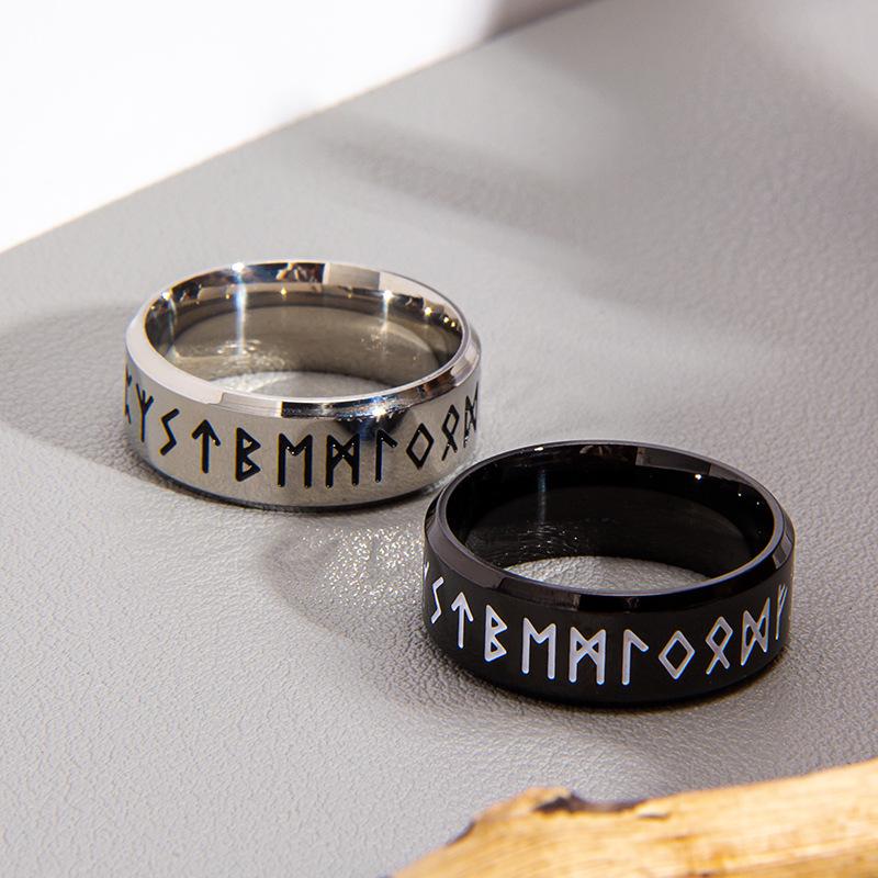 Viking Stijl Mannen Roestvrij Staal Ring Rune Rune Symbool Ontwerp Band