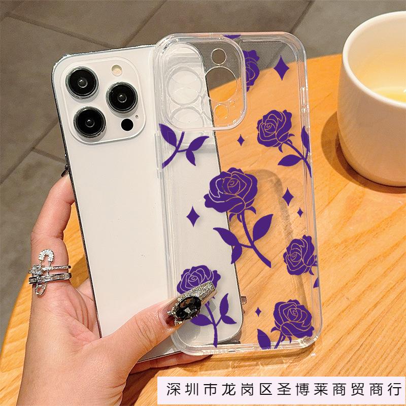 Purple Rose for iPhone11/12/13/14/15 Apple 16ProMax Transparent Phone Case X/xr