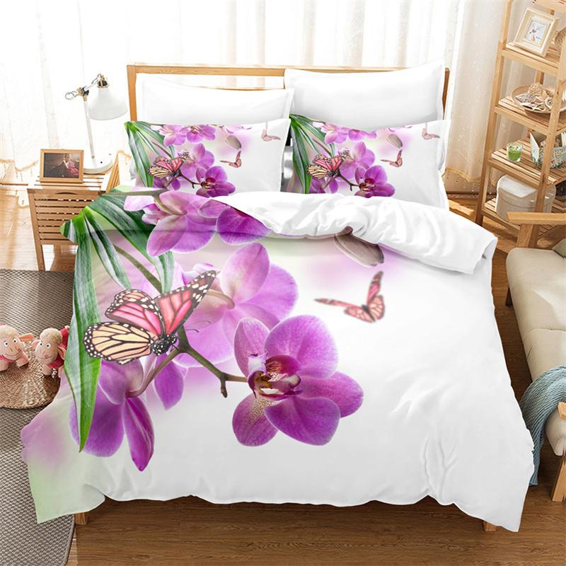 Comforter Purple Flower Double Bed 200X200 Thin Floral Bedding Set 3Pcs 2Pcs With Single 220X240