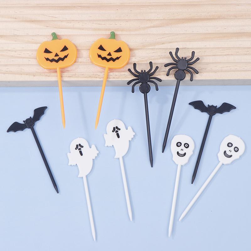 6/10/12 Stück Obstgabel Mini Cartoon Kinder Snack Kuchen Dessert Pick Zahnstocher Bento Mini Mittagessen Halloween Party Dekoration